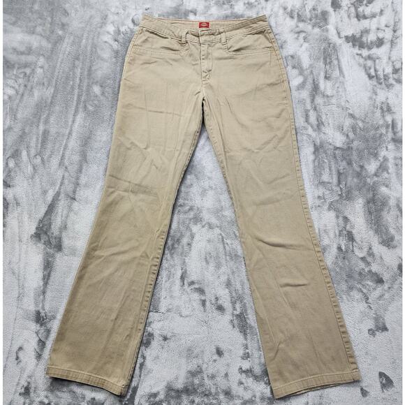 Vintage Y2K Dickies Pants Womens 9 Junior Tan Khaki Flare Leg Mid Rise Stretch - Picture 1 of 12